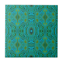 Trippy Retro Turquoise Chartreuse Abstract Patroon Tegeltje