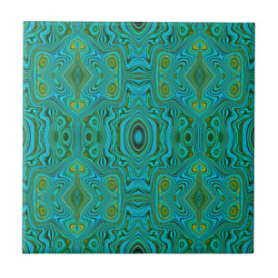 Trippy Retro Turquoise Chartreuse Abstract Patroon Tegeltje