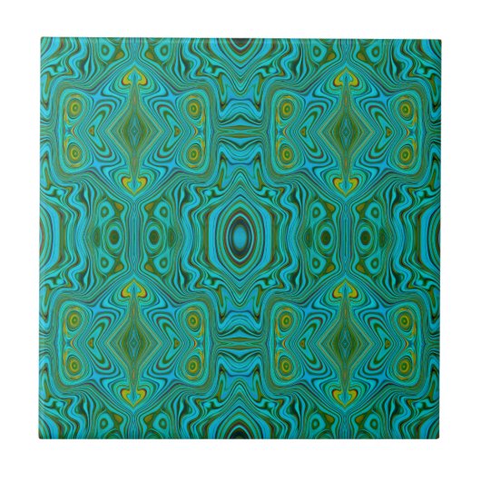 Trippy Retro Turquoise Chartreuse Abstract Patroon Tegeltje (Voorkant)