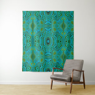 Trippy Retro Turquoise Chartreuse Abstract Patroon Wandkleed