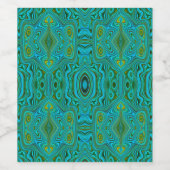 Trippy Retro Turquoise Chartreuse Abstract Patroon Wijn Etiket (Enkel label)