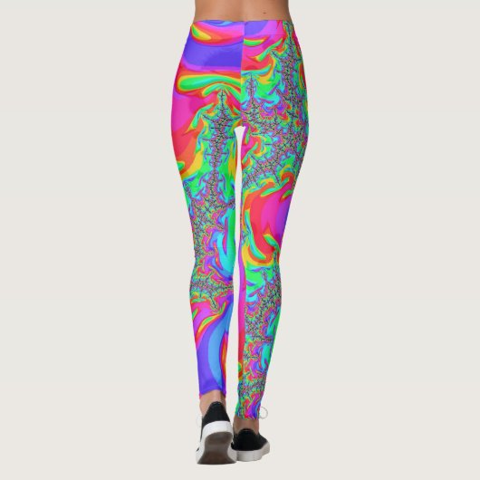 Trippy Retro Vibrant Neon Rainbow Fractal Art Leggings (Achterkant)
