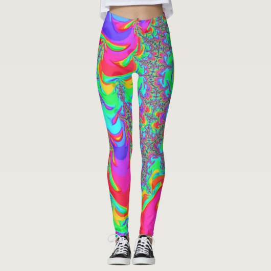 Trippy Retro Vibrant Neon Rainbow Fractal Art Leggings (Voorkant)