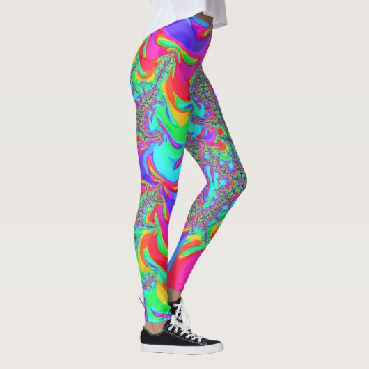 Trippy Retro Vibrant Neon Rainbow Fractal Art Leggings (Rechts)