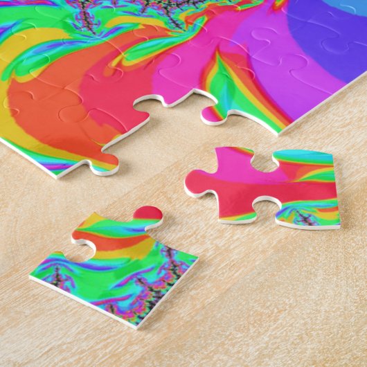 Trippy Retro Vibrant Neon Rainbow Fractal Art Legpuzzel (Zijkant)
