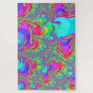 Trippy Retro Vibrant Neon Rainbow Fractal Art Legpuzzel