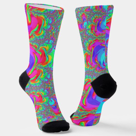Trippy Retro Vibrant Neon Rainbow Fractal Art Sokken (Gebogen)