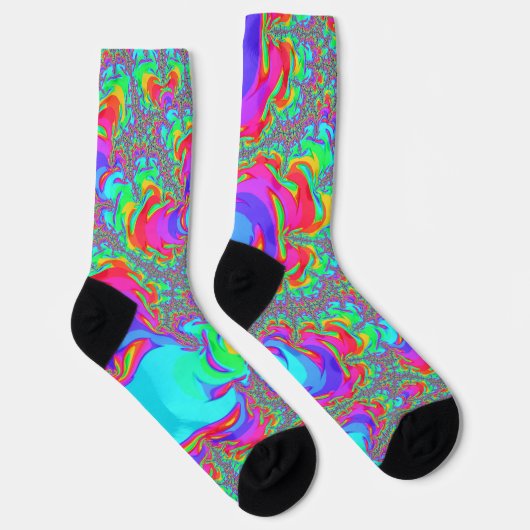 Trippy Retro Vibrant Neon Rainbow Fractal Art Sokken (Rechts)
