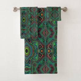 Trippy Retro Zwart en Limegroen Abstract Patroon Bad Handdoek
