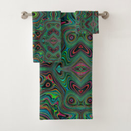 Trippy Retro Zwart en Limegroen Abstract Patroon Bad Handdoek