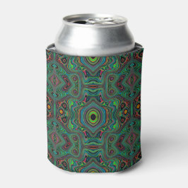 Trippy Retro Zwart en Limegroen Abstract Patroon Blikjeskoeler