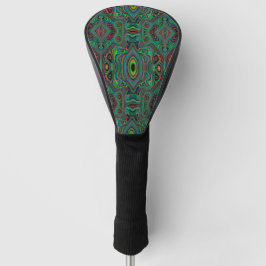 Trippy Retro Zwart en Limegroen Abstract Patroon Golfheadcover