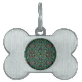 Trippy Retro Zwart en Limegroen Abstract Patroon Huisdieren Naamplaatje