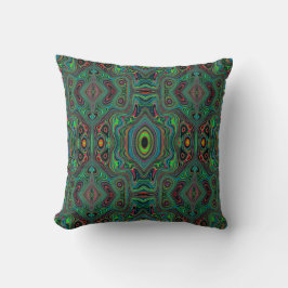 Trippy Retro Zwart en Limegroen Abstract Patroon Kussen