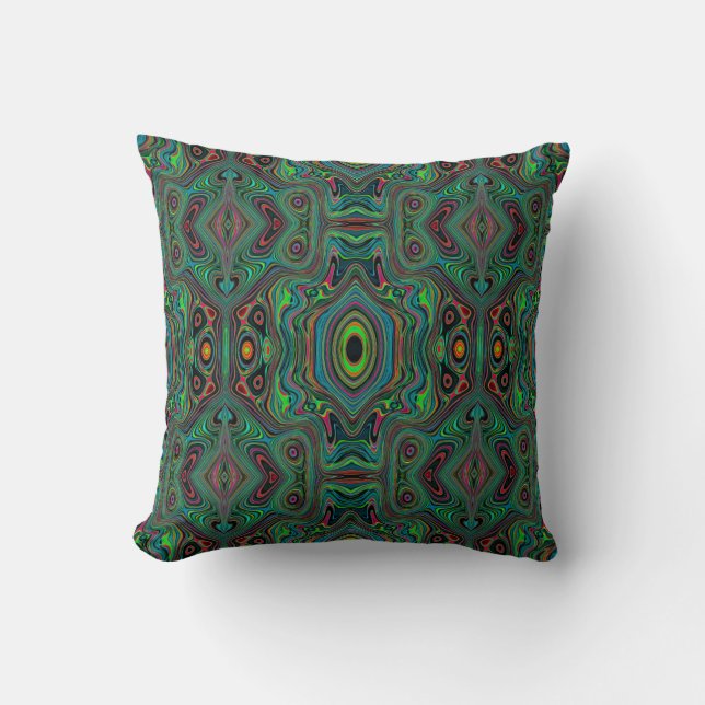 Trippy Retro Zwart en Limegroen Abstract Patroon Kussen (Voorkant)