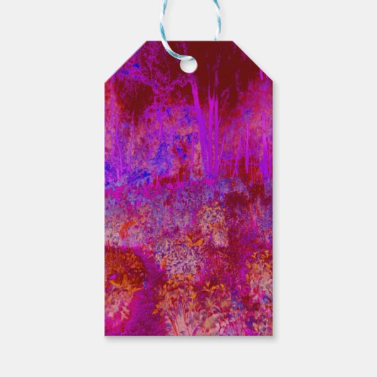 Trippy Rode en Magenta Impressionistisch Landschap Cadeaulabel (Voorkant)