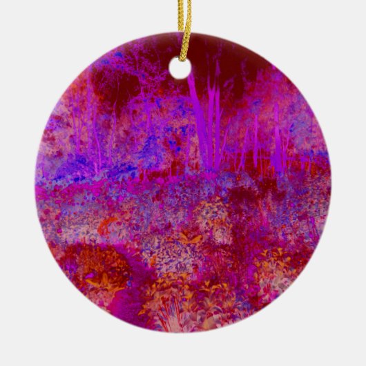 Trippy Rode en Magenta Impressionistisch Landschap Keramisch Ornament (Voorkant)