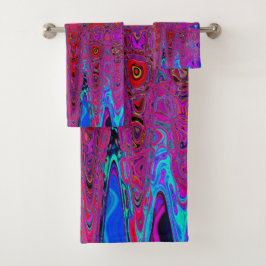 Trippy Rode en Paarse Abstracte Retro Atoomgolven Bad Handdoek