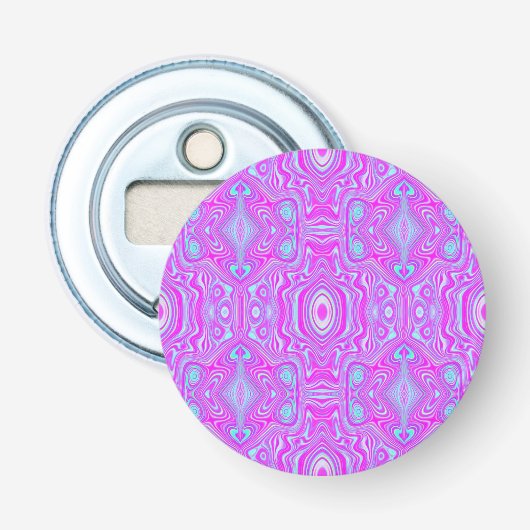 Trippy Roze en Aqua Blauwe Abstracte Patroon Button Flesopener (Voorkant)