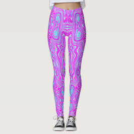 Trippy Roze en Aqua Blauwe Abstracte Patroon Leggings