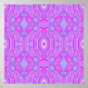 Trippy Roze en Aqua Blauwe Abstracte Patroon Poster