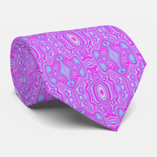 Trippy Roze en Aqua Blauwe Abstracte Patroon Stropdas (Opgerold)