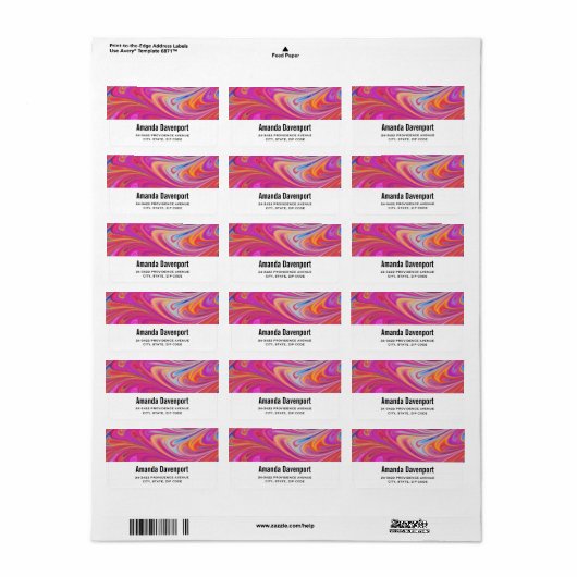 Trippy Roze en Oranje Swirly Design Etiket (Full Sheet)