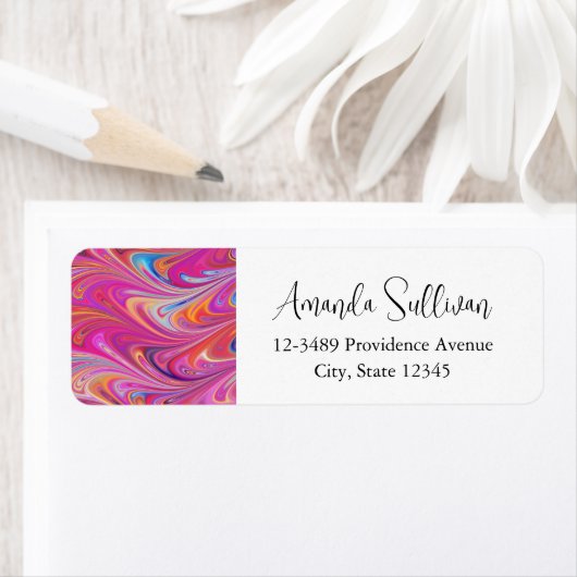 Trippy Roze en Oranje Swirly Design Etiket (Insitu)