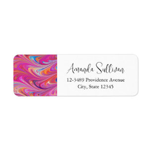Trippy Roze en Oranje Swirly Design Etiket