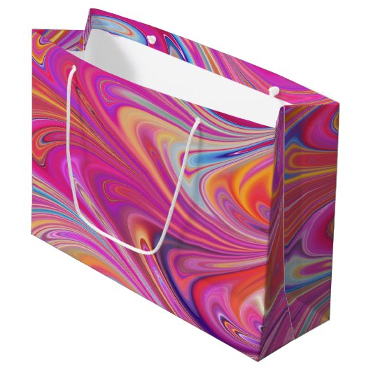 Trippy Roze en Oranje Swirly Design Groot Cadeauzakje (Voorkant Gekanteld)