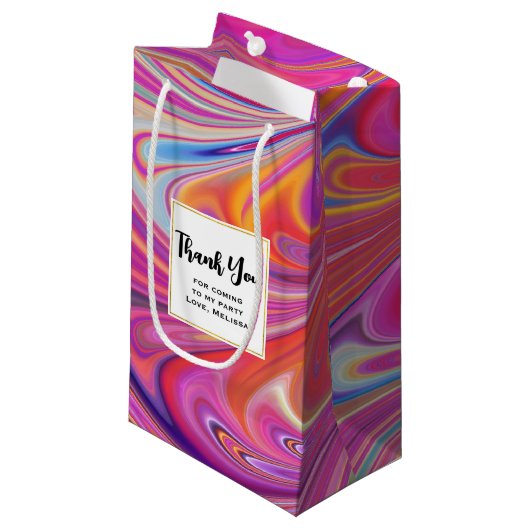 Trippy Roze en Oranje Swirly Design Klein Cadeauzakje (Voorkant Gekanteld)