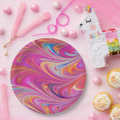 Trippy Roze en Oranje Swirly Design Papieren Bordje (Feest)