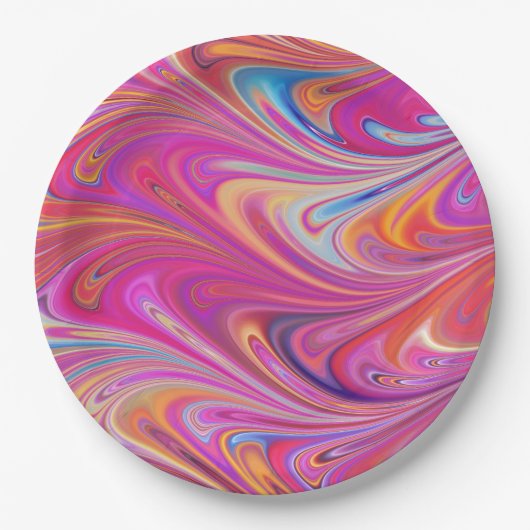 Trippy Roze en Oranje Swirly Design Papieren Bordje (Voorkant)