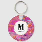 Trippy Roze en Oranje Swirly Design Sleutelhanger (Voorkant)