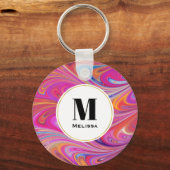 Trippy Roze en Oranje Swirly Design Sleutelhanger (Voorkant)