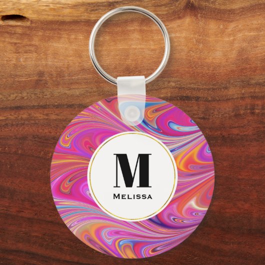 Trippy Roze en Oranje Swirly Design Sleutelhanger (Voorkant)