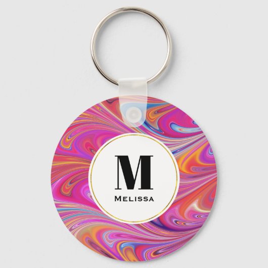 Trippy Roze en Oranje Swirly Design Sleutelhanger (Achterkant)