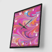 Trippy Roze en Oranje Swirly Design Vierkante Klok (Hoek)