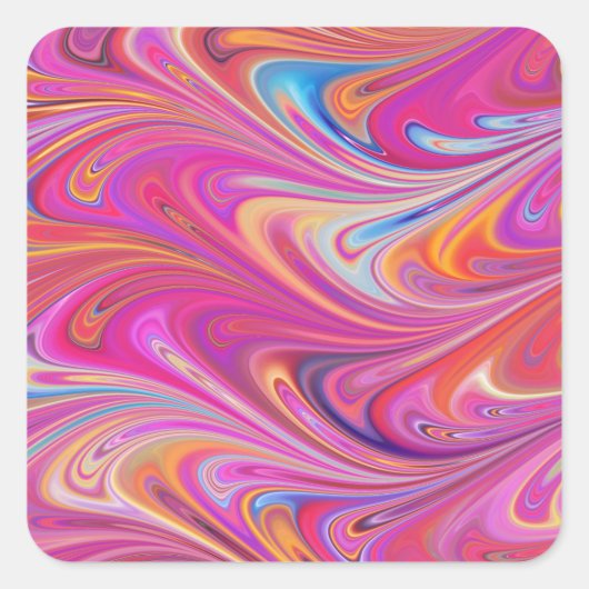 Trippy Roze en Oranje Swirly Design Vierkante Sticker (Voorkant)