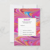 Trippy Roze en Sinaasappel Swirly Design Bruiloft RSVP Kaartje (Voorkant)