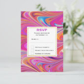 Trippy Roze en Sinaasappel Swirly Design Bruiloft RSVP Kaartje (Staand voorkant)