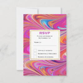 Trippy Roze en Sinaasappel Swirly Design Bruiloft RSVP Kaartje