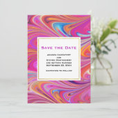 Trippy Roze en Sinaasappel Swirly Design Bruiloft Save The Date (Staand voorkant)
