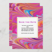 Trippy Roze en Sinaasappel Swirly Design Bruiloft Save The Date (Voorkant / Achterkant)