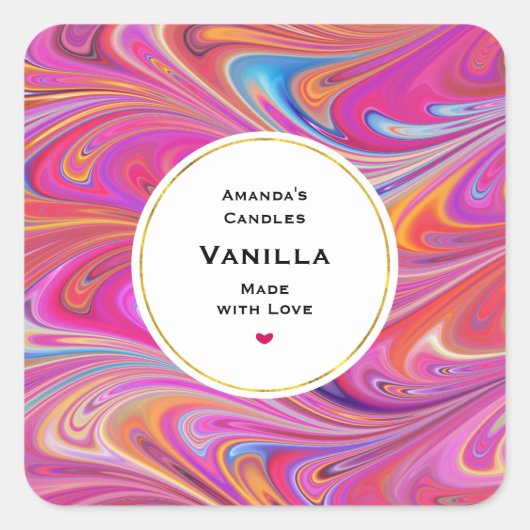Trippy Roze en Sinaasappel Swirly Design Candle Cr Vierkante Sticker (Voorkant)