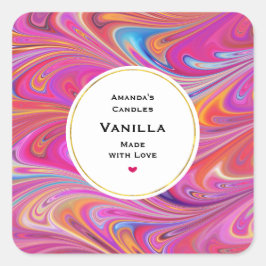 Trippy Roze en Sinaasappel Swirly Design Candle Cr Vierkante Sticker
