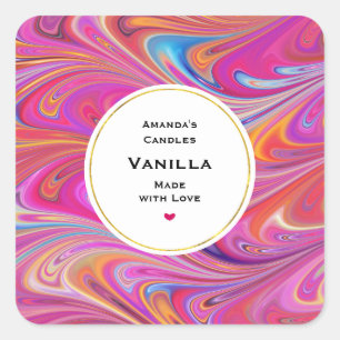 Trippy Roze en Sinaasappel Swirly Design Candle Cr Vierkante Sticker