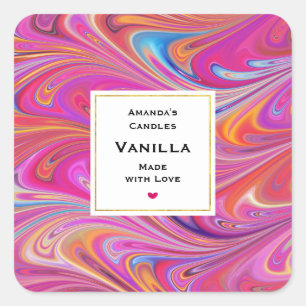 Trippy Roze en Sinaasappel Swirly Design Candle Cr Vierkante Sticker