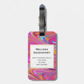 Trippy Roze en Sinaasappel Swirly Design Monogram Bagagelabel (Achterkant verticaal)