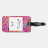 Trippy Roze en Sinaasappel Swirly Design Monogram Bagagelabel (Achterkant horizontaal)